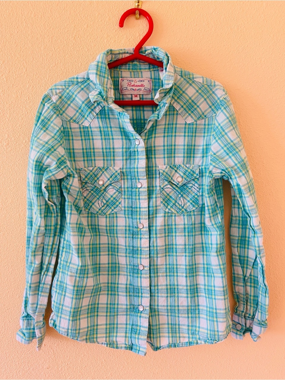 Boy’s Panhandle Long Sleeve Western Shirt,  Mother of Pearl Snaps, Size Medium
